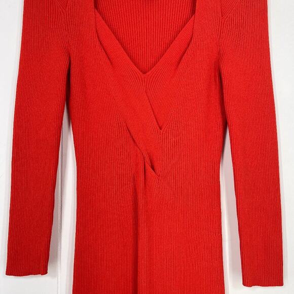 Boss by Hugo Boss Famelina Ribbed Cutout Bodycon Dress Thick Knit Size XS Orange - Picture 5 of 15